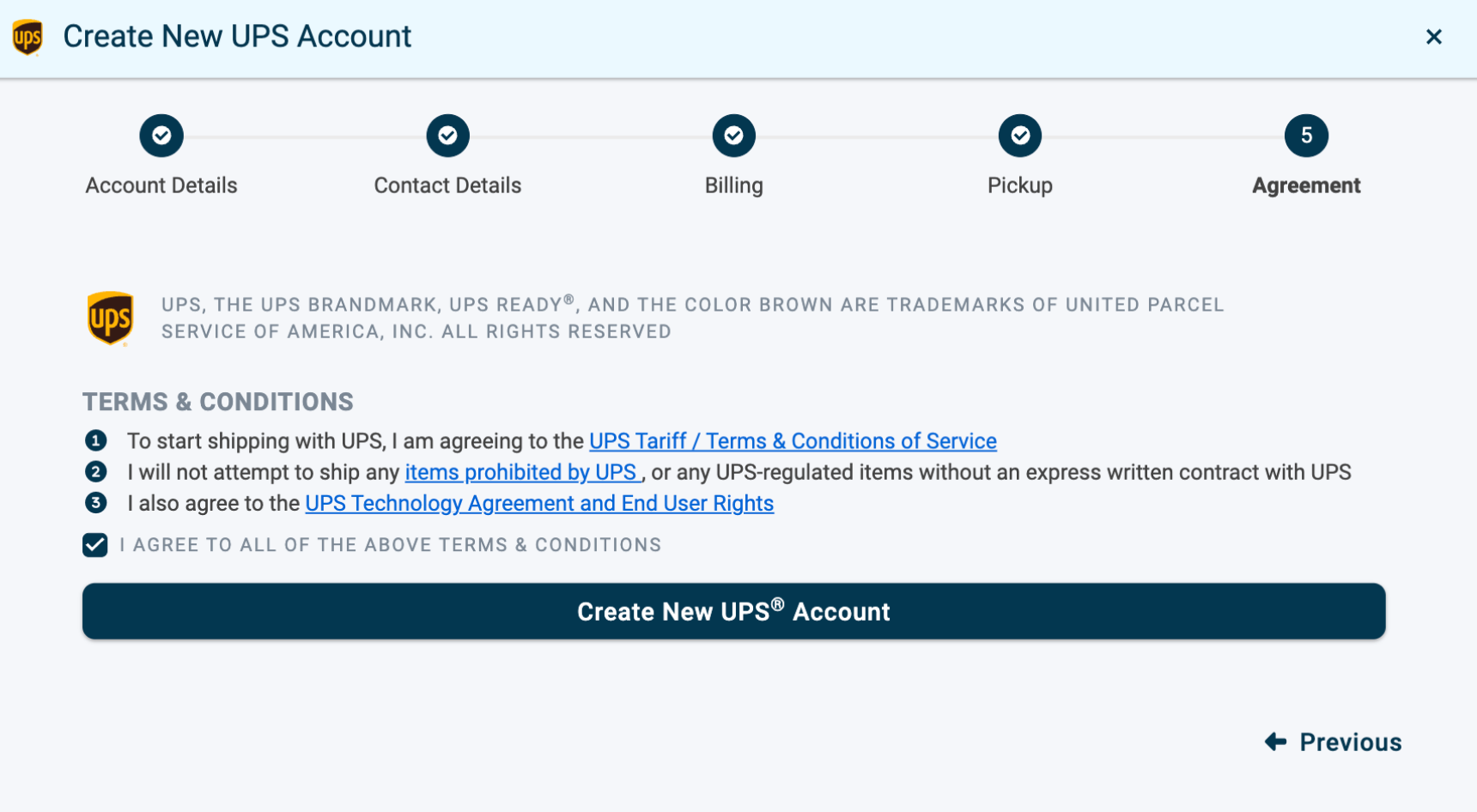 New UPS Account Setup